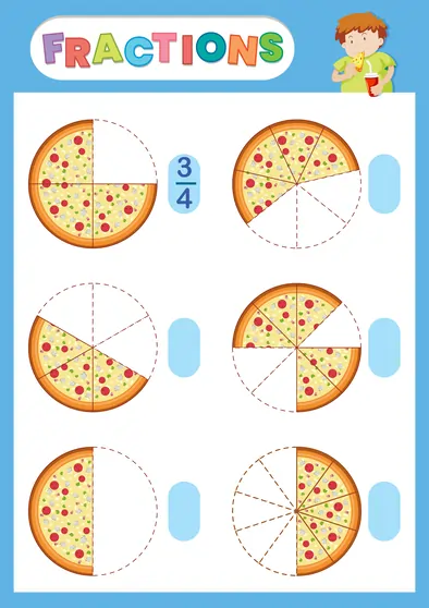 Pizza fractions worksheet