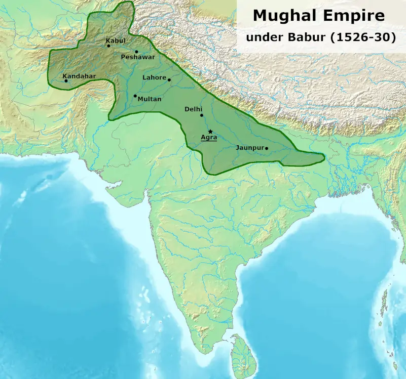 Mughal Empire Map Under Babur (1526-30)